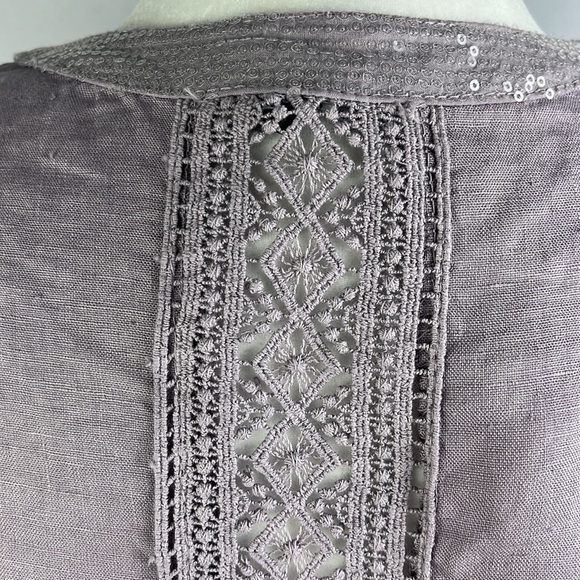 Charlie B Lavender Linen Sequin Button Front Lace Blouse Top Italy Size S - Picture 9 of 12